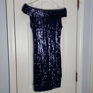 Asos Navy Sequin Dress - Off the shoulder